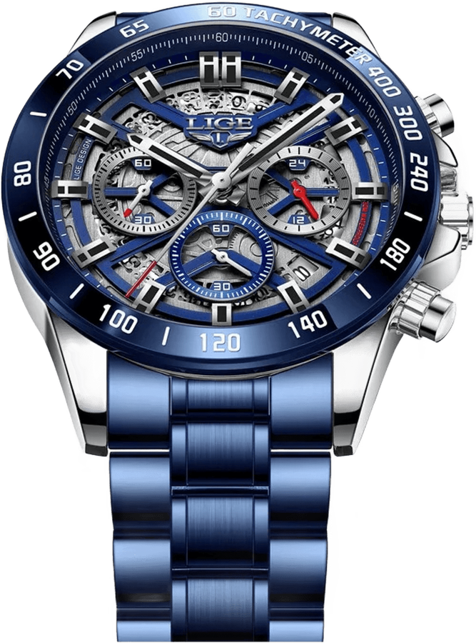 LIGE Skeleton Chronograph detail