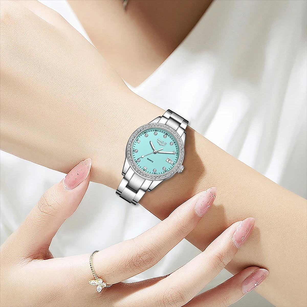 LIGE Women's Crystal Bezel